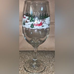 Vintage Libbey Winter Village Country Cabin Christmas Wine or Water Glass